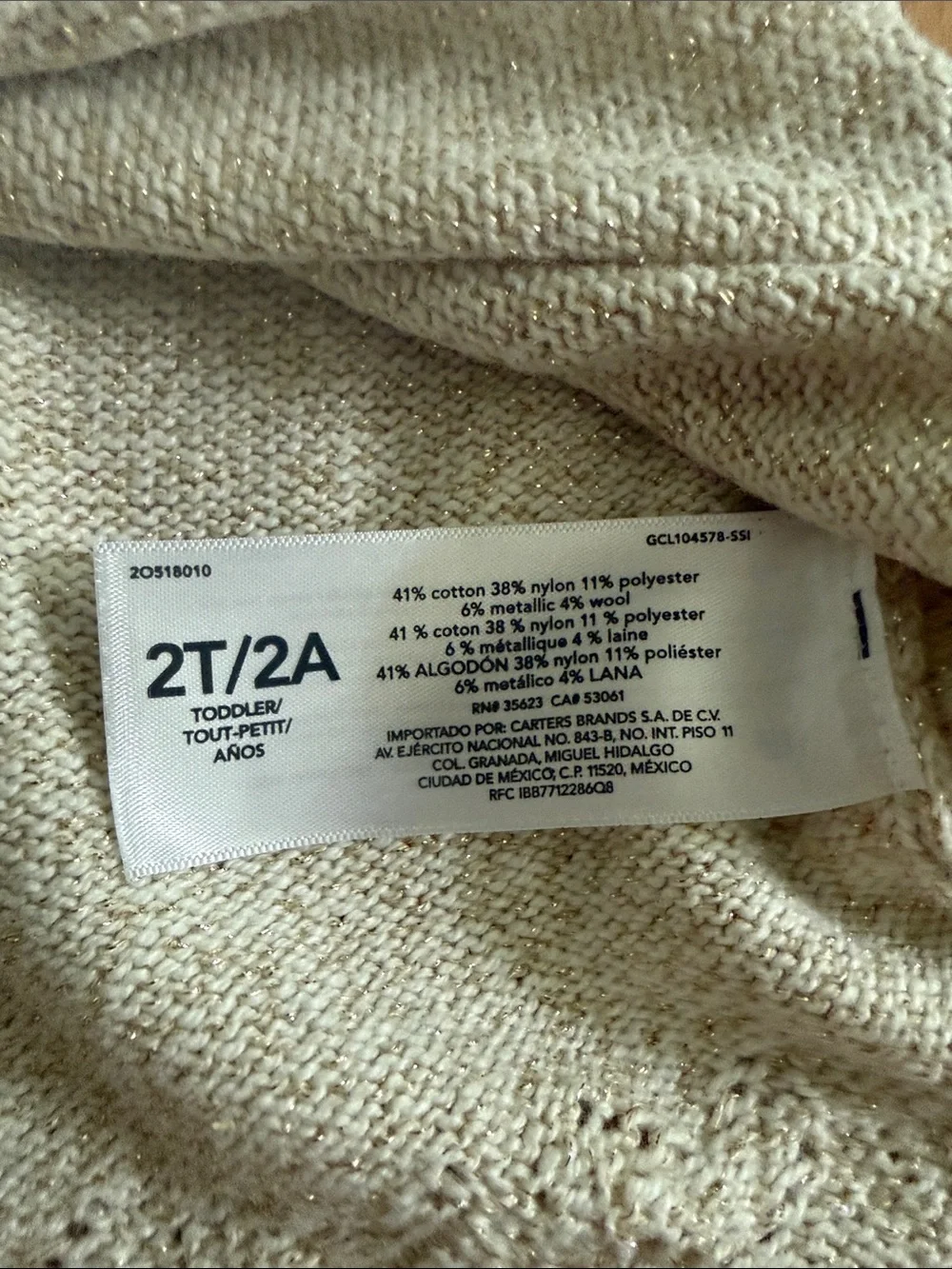 NWT OshKosh B'gosh Knit Sweater Dress - Cream with Gold Accent
